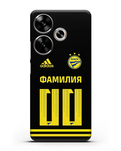 Именной чехол ФК БАТЭ с фамилией и номером (сезон 2020-2021) черная форма силиконовый для Xiaomi Poco F6