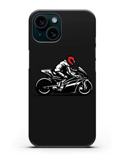 Чехол с рисунком Мотоциклист силиконовый для iPhone 15