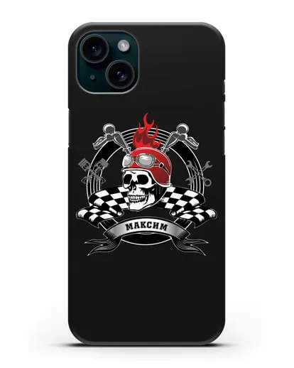 Чехол с изображением черепа в шлеме силиконовый для iPhone 15 Plus