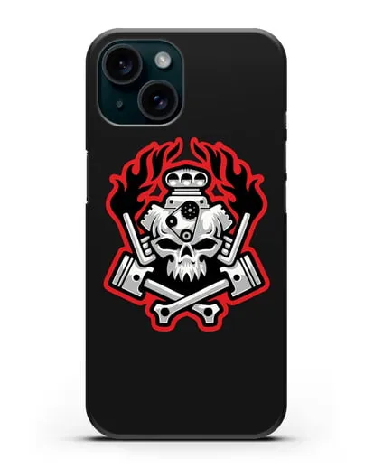 Чехол с изображанием Череп и двигатель силиконовый для iPhone 15