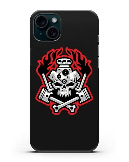 Чехол с изображанием Череп и двигатель силиконовый для iPhone 15 Plus