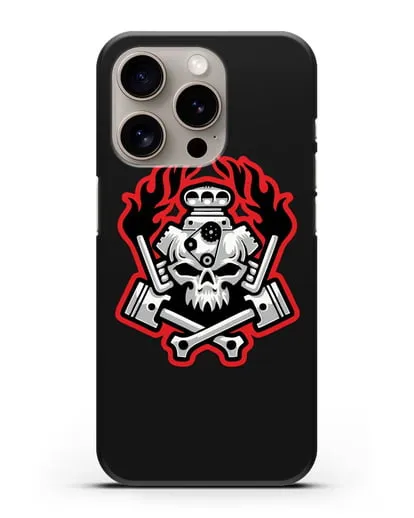Чехол с изображанием Череп и двигатель силиконовый для iPhone 15 Pro