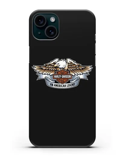 Чехол с изображением орла и надписью Harley-Davidson силиконовый для iPhone 15 Plus
