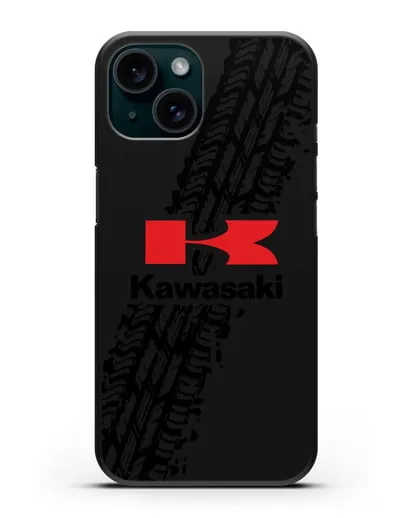 Чехол с логотипом Kawasaki и протектором шин силиконовый для iPhone 15