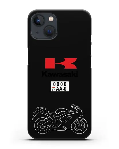 Чехол с изображением мотоцикла Kawasaki ZX с номерным знаком силиконовый для iPhone 13