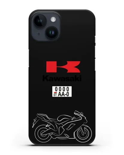 Чехол с изображением мотоцикла Kawasaki ZX с номерным знаком силиконовый для iPhone 14