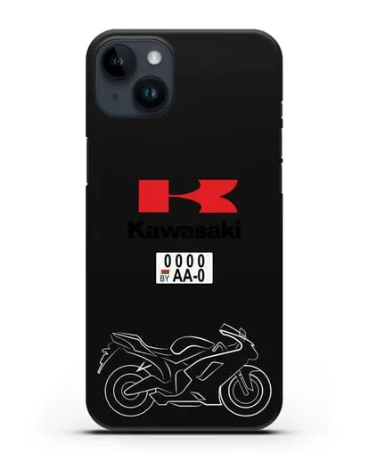 Чехол с изображением мотоцикла Kawasaki ZX с номерным знаком силиконовый для iPhone 14 Plus