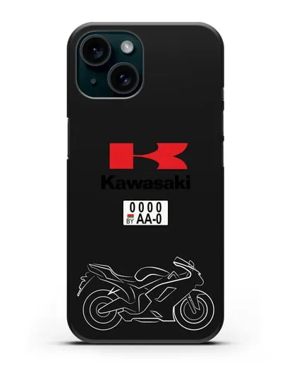 Чехол с изображением мотоцикла Kawasaki ZX с номерным знаком силиконовый для iPhone 15