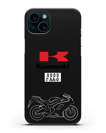 Чехол с изображением мотоцикла Kawasaki ZX с номерным знаком силиконовый для iPhone 15 Plus