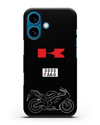 Чехол с изображением мотоцикла Kawasaki ZX с номерным знаком силиконовый для iPhone 16