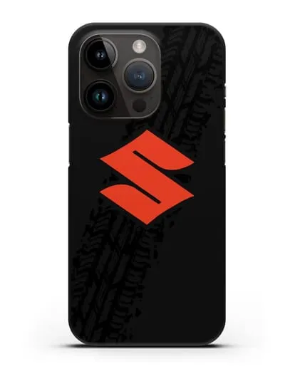 Чехол с логотипом Suzuki и протектором шин силиконовый для iPhone 14 Pro