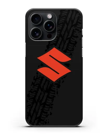Чехол с логотипом Suzuki и протектором шин силиконовый для iPhone 15 Pro Max