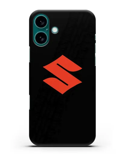 Чехол с логотипом Suzuki и протектором шин силиконовый для iPhone 16 Plus