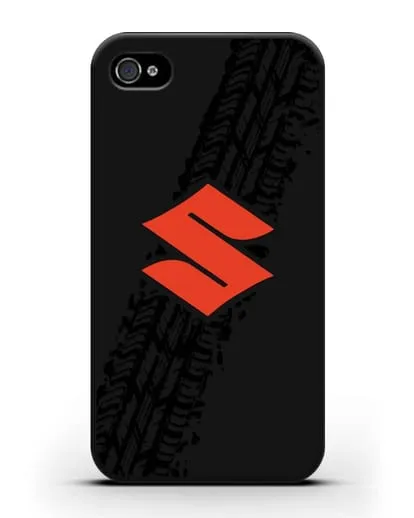 Чехол с логотипом Suzuki и протектором шин силиконовый для iPhone 4/4s
