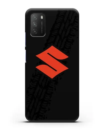 Чехол с логотипом Suzuki и протектором шин силиконовый для Xiaomi Poco M3
