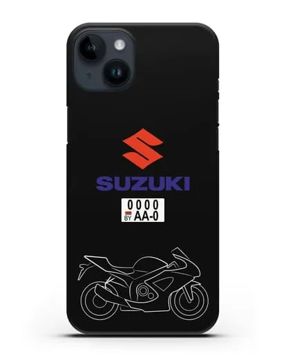 Чехол с изображением спортивного мотоцикла Suzuki с номерным знаком силиконовый для iPhone 14 Plus
