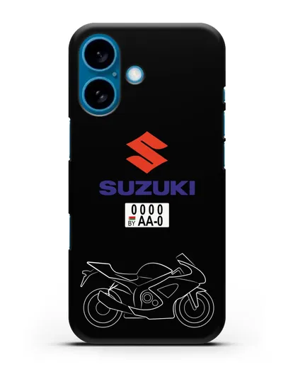 Чехол с изображением спортивного мотоцикла Suzuki с номерным знаком силиконовый для iPhone 16