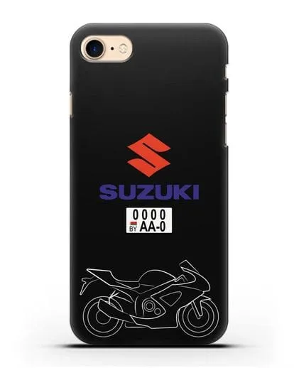 Чехол с изображением спортивного мотоцикла Suzuki с номерным знаком силиконовый для iPhone 8