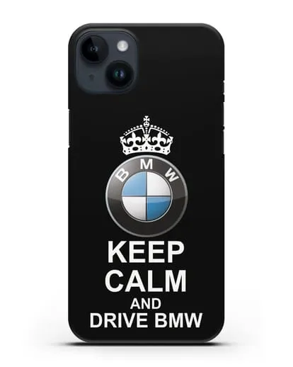 Чехол с надписью Keep Calm and Drive BMW силиконовый для iPhone 14 Plus
