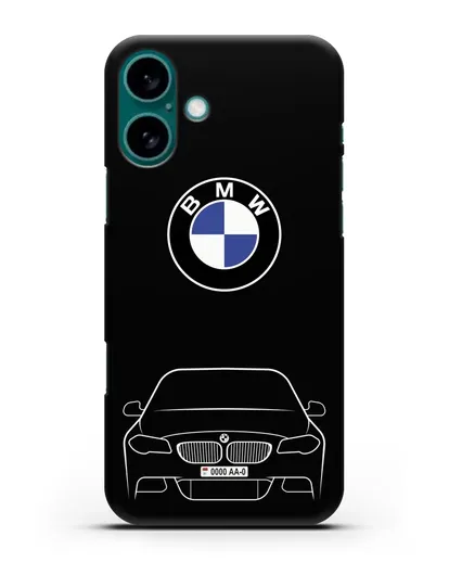 Чехол BMW 5 с автомобильным номером силиконовый для iPhone 16 Plus