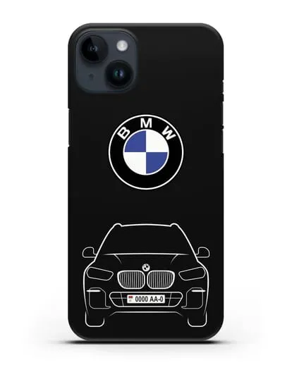Чехол BMW X5 с автомобильным номером силиконовый для iPhone 14 Plus