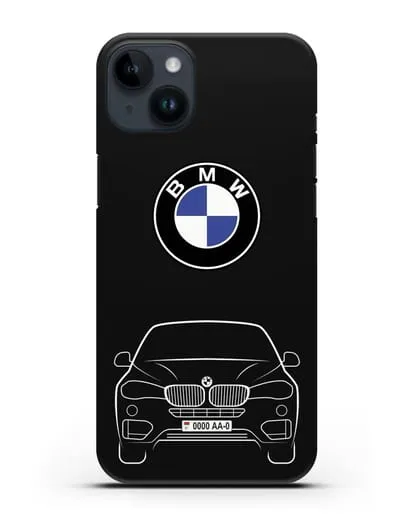 Чехол BMW X6 с автомобильным номером силиконовый для iPhone 14 Plus