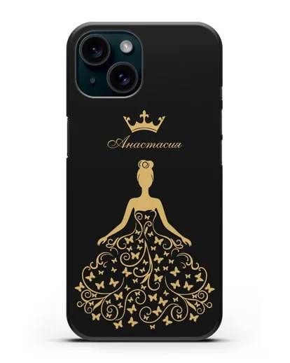 Именной чехол с изображением девушки с короной силиконовый для iPhone 15
