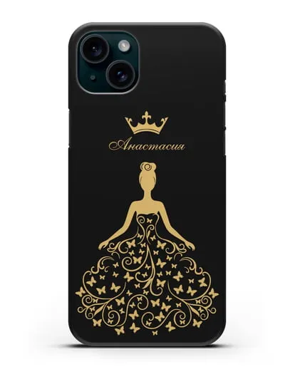 Именной чехол с изображением девушки с короной силиконовый для iPhone 15 Plus