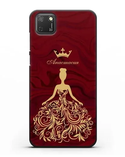 Именной чехол с иллюстрацией принцессы и короной красный мрамор силиконовый для Honor 9S