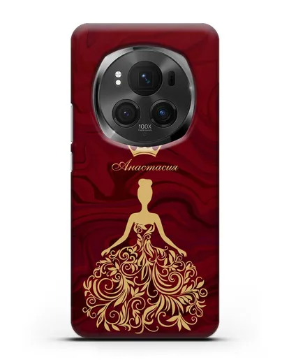 Именной чехол с иллюстрацией принцессы и короной красный мрамор силиконовый для Honor Magic 6 Pro