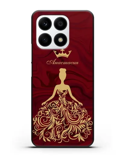 Именной чехол с иллюстрацией принцессы и короной красный мрамор силиконовый для Honor X8a