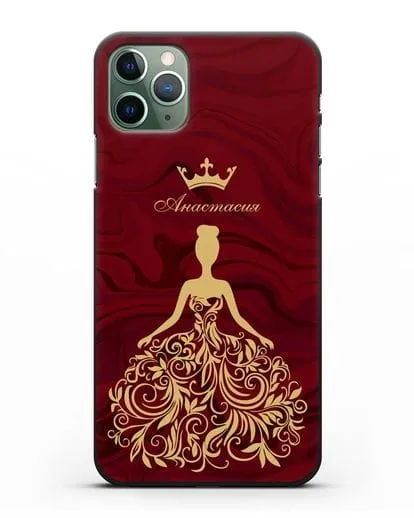 Именной чехол с иллюстрацией принцессы и короной красный мрамор силиконовый для iPhone 11 Pro