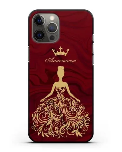 Именной чехол с иллюстрацией принцессы и короной красный мрамор силиконовый для iPhone 12 Pro Max