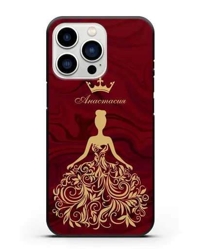 Именной чехол с иллюстрацией принцессы и короной красный мрамор силиконовый для iPhone 13 Pro