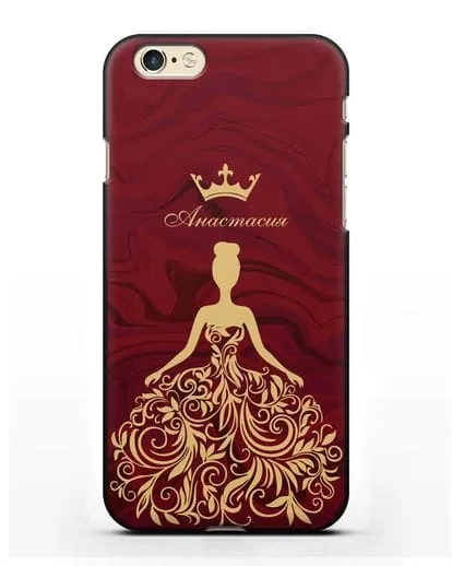 Именной чехол с иллюстрацией принцессы и короной красный мрамор силиконовый для iPhone 6s