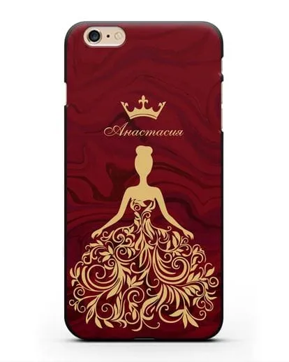 Именной чехол с иллюстрацией принцессы и короной красный мрамор силиконовый для iPhone 6s Plus