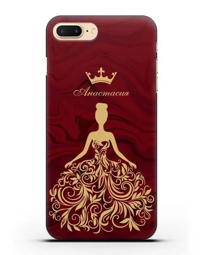 Именной чехол с иллюстрацией принцессы и короной красный мрамор силиконовый для iPhone 8 Plus