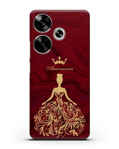 Именной чехол с иллюстрацией принцессы и короной красный мрамор силиконовый для Xiaomi Poco F6