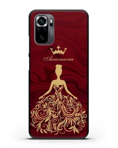 Именной чехол с иллюстрацией принцессы и короной красный мрамор силиконовый для Xiaomi Poco M5s