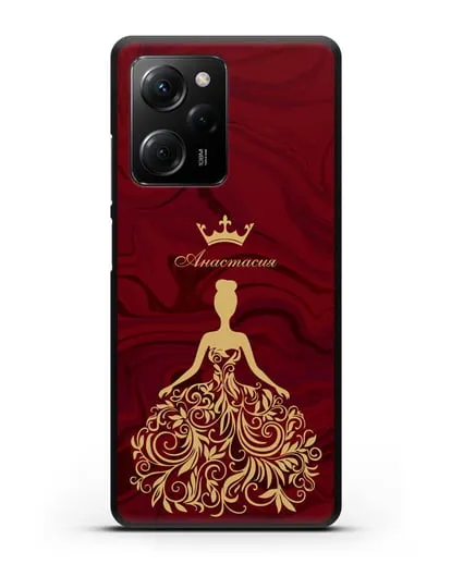 Именной чехол с иллюстрацией принцессы и короной красный мрамор силиконовый для Xiaomi Poco X5 Pro