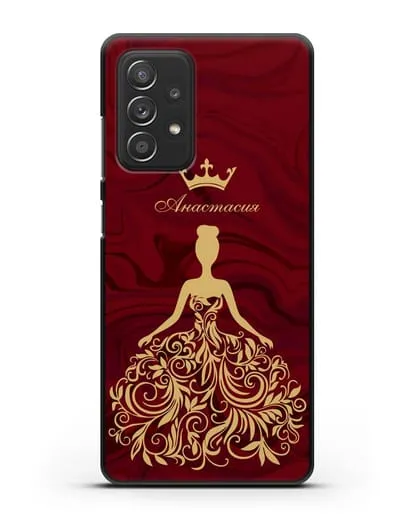 Именной чехол с иллюстрацией принцессы и короной красный мрамор силиконовый для Samsung Galaxy A53