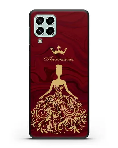 Именной чехол с иллюстрацией принцессы и короной красный мрамор силиконовый для Samsung Galaxy M53 [SM-M536]