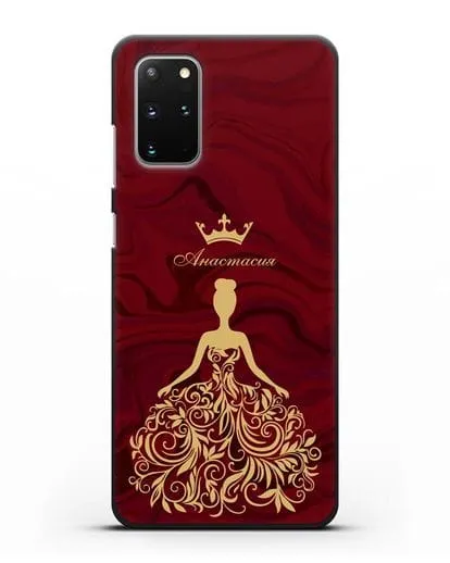 Именной чехол с иллюстрацией принцессы и короной красный мрамор силиконовый для Samsung Galaxy S20 Plus [SM-G985F]