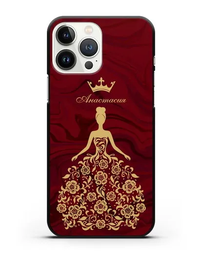 Чехол с иллюстрацией принцессы и именем красный мрамор силиконовый для iPhone 13 Pro Max