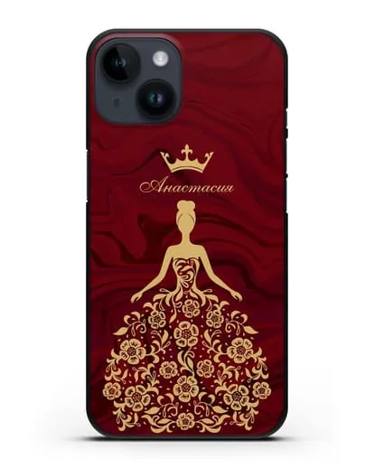 Чехол с иллюстрацией принцессы и именем красный мрамор силиконовый для iPhone 14