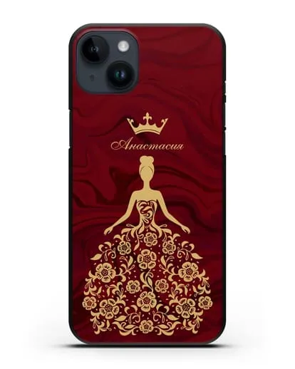 Чехол с иллюстрацией принцессы и именем красный мрамор силиконовый для iPhone 14 Plus