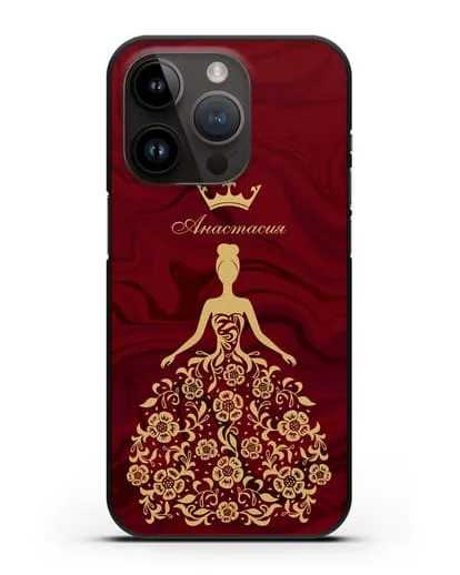 Чехол с иллюстрацией принцессы и именем красный мрамор силиконовый для iPhone 14 Pro