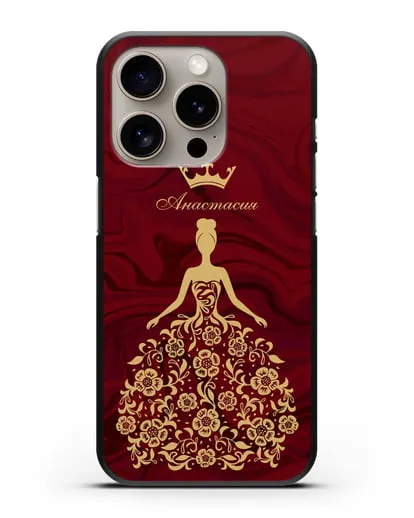 Чехол с иллюстрацией принцессы и именем красный мрамор силиконовый для iPhone 15 Pro