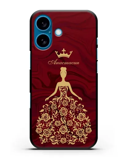 Чехол с иллюстрацией принцессы и именем красный мрамор силиконовый для iPhone 16