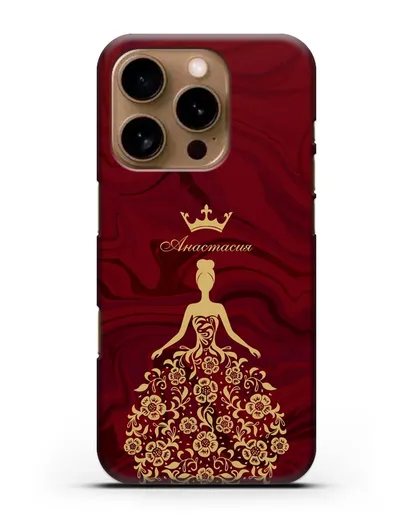 Чехол с иллюстрацией принцессы и именем красный мрамор силиконовый для iPhone 16 Pro